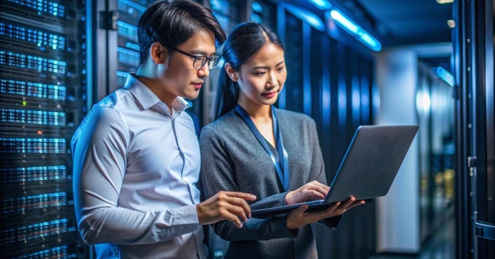 man and woman working on seamless IT transition for an organisation